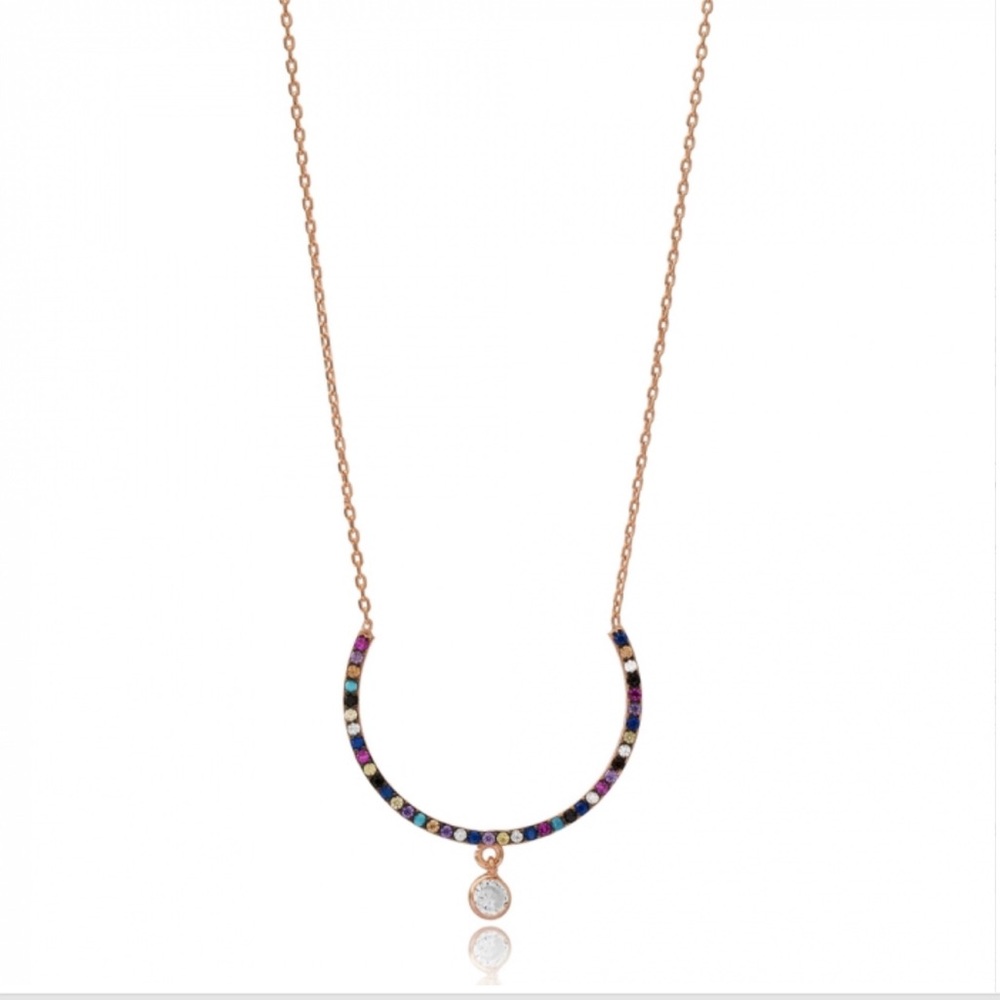 Mix stone half circle necklace